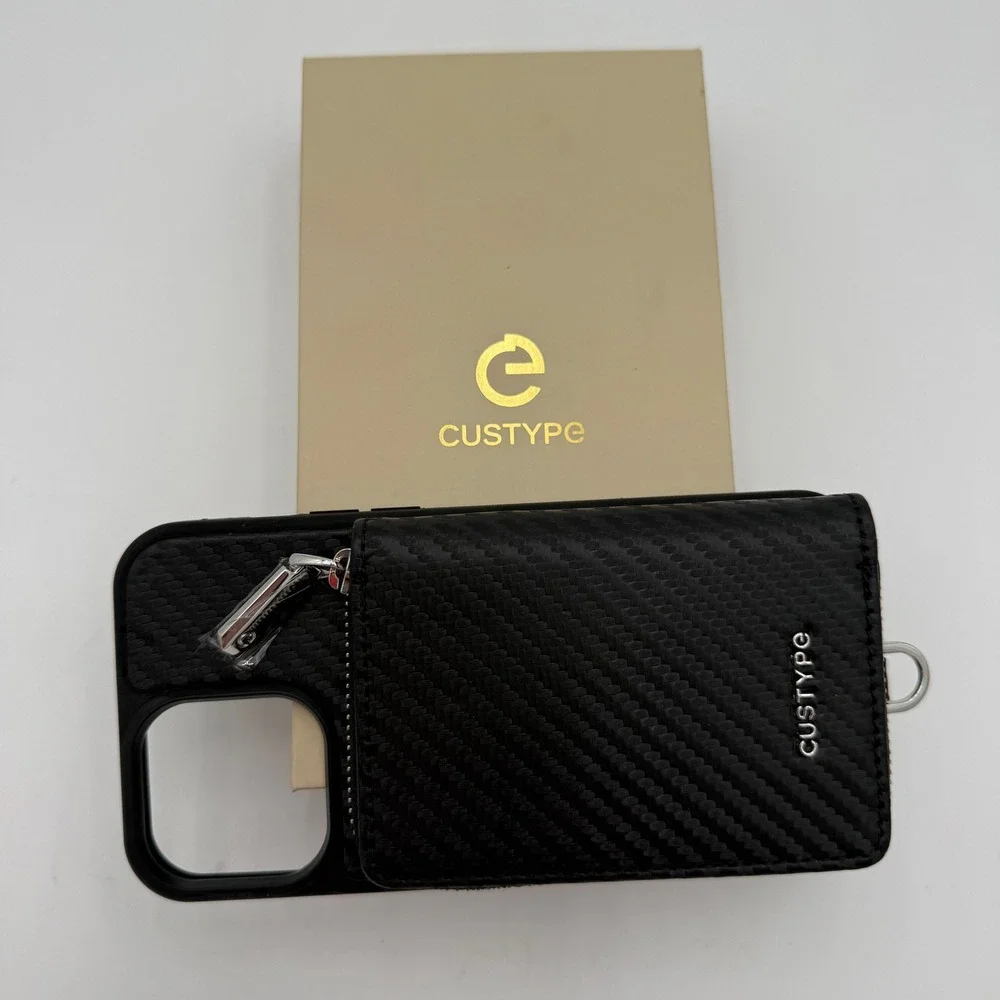 Custype iPhone 13 Pro Wallet Case Black Zipper Pouch Card Holder NEW